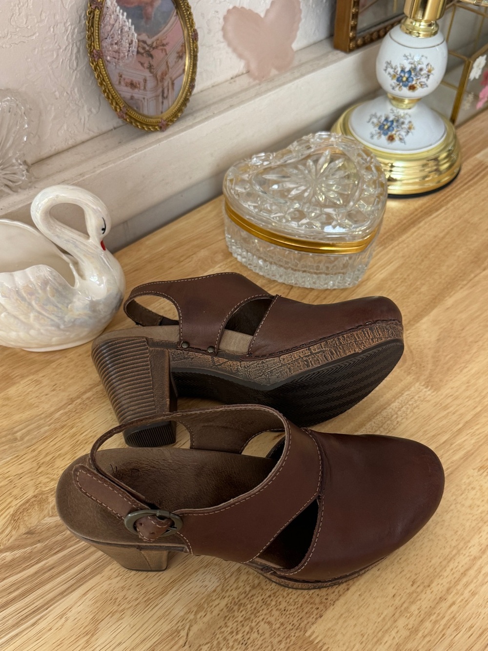 Dansko Brown Leather Platform Clogs EU 37 Y2K Boho Chunky Heeled Sandals - Picture 11 of 15